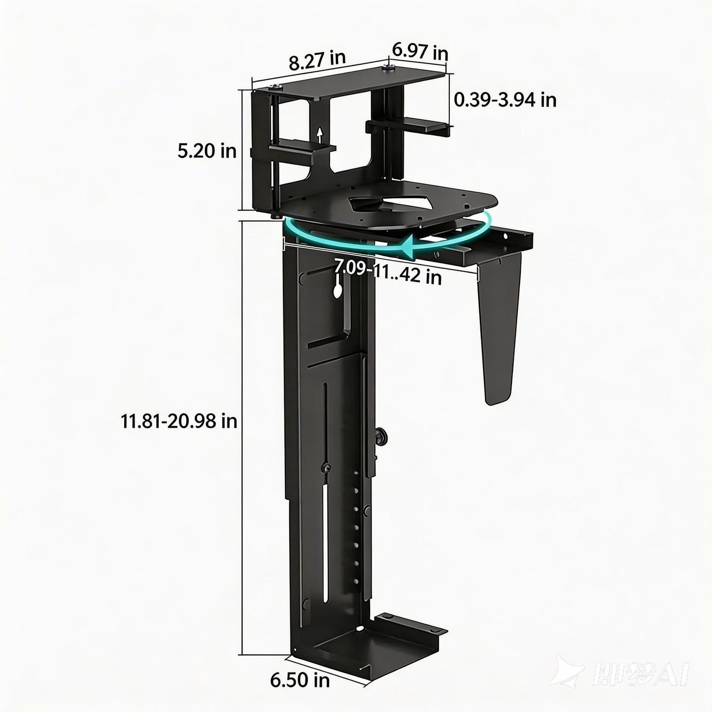 Under Desk PC Mount, Adjustable Computer Tower Stand for Full Tower Gaming Cases Tempered Glass Compatible, Heavy Duty Steel CPU Bracket, 3 Installation (Clamp/Leg/Grommet), Fits 5.2in Desks (B)