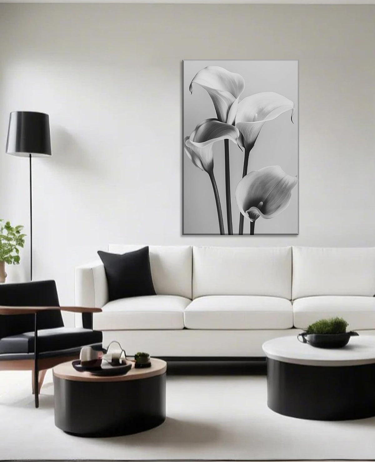 Black and White Flower Wall Art Calla Lily Picture Elegant Floral Canvas Prints Modern Painting Ready to Hang for Bathroom Living Room Bedroom Home Office Decor Framed(Flower-12,12.00"x18.00")