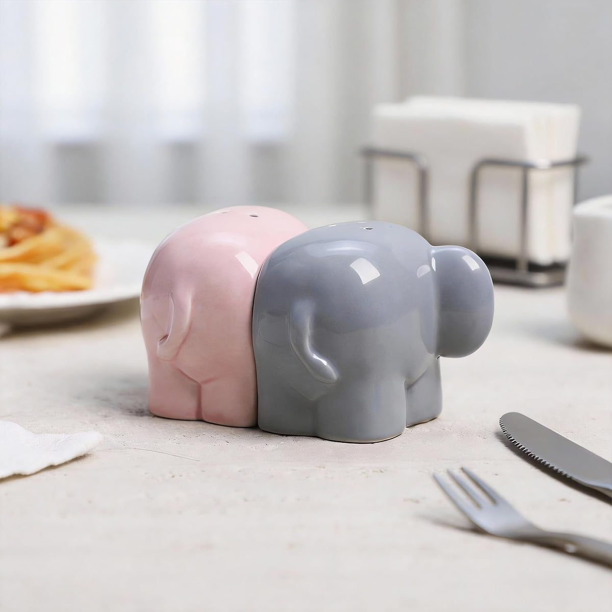 Sizikato Porcelain Salt and Pepper Shaker Set, Cute Elephant Shape