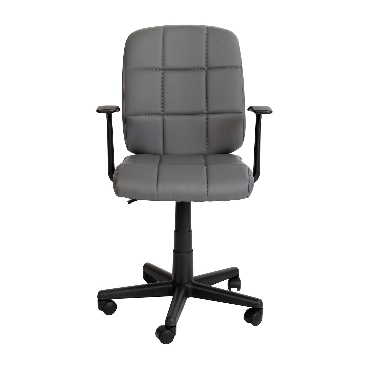 Flash Furniture Clayton Mid Back Swivel Task Chair with Arms - Gray Vinyl Upholstery - Tufted Back and 360° Swivel