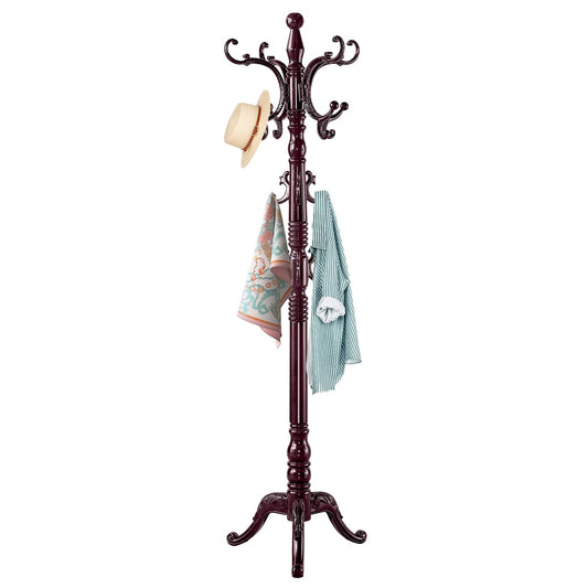 ZOZOE Wooden Classic Coat Rack Stand, Solid Wood Coat Rack Freestanding with 14 Hooks, Vintage Coat Racks with Sturdy Triangle Base, Natural Birch Wood Coat Clothes Tree Stand for Entryway Hallway
