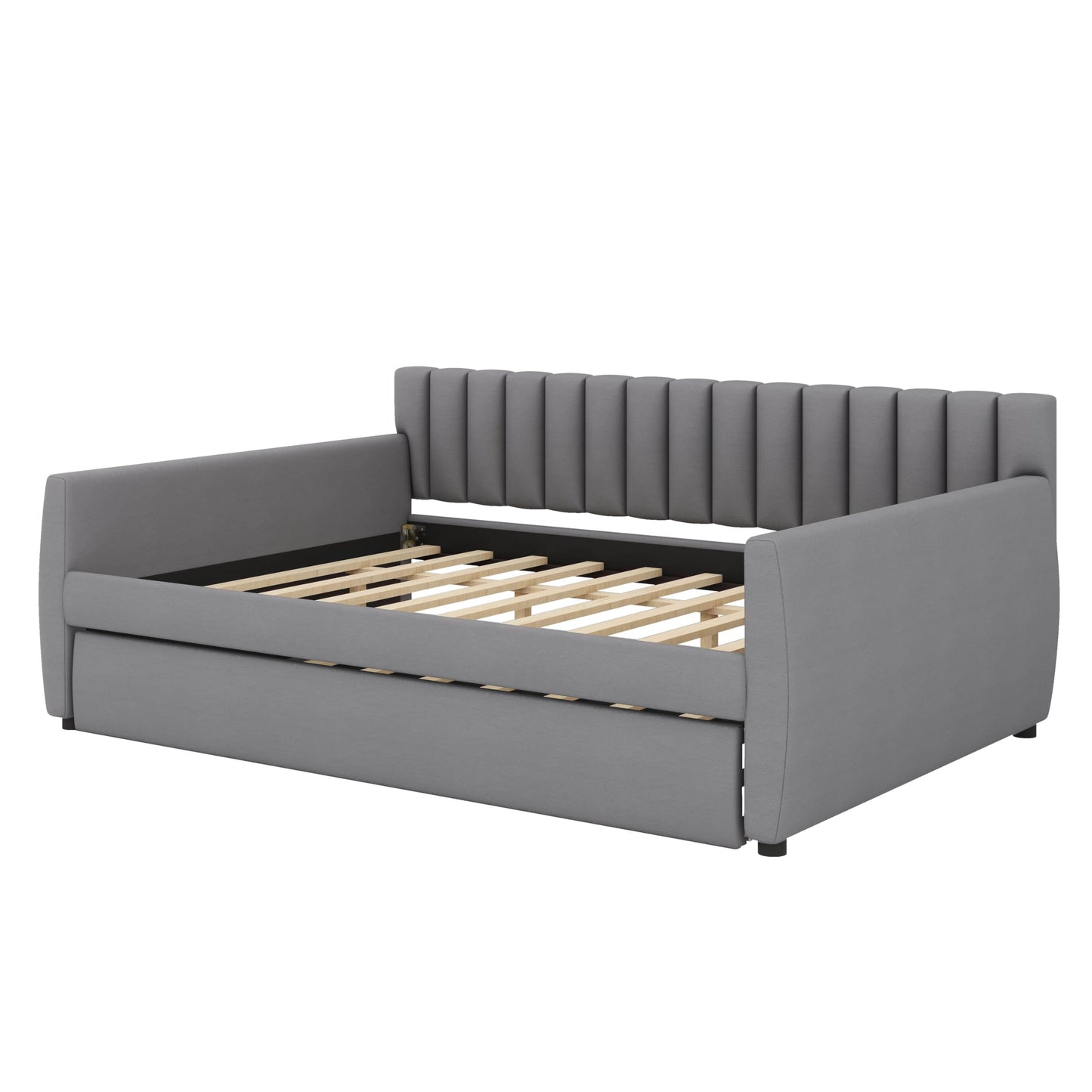 YunNianYang Full Size Upholstered daybed with Trundle and Wood Slat Support (Gray)