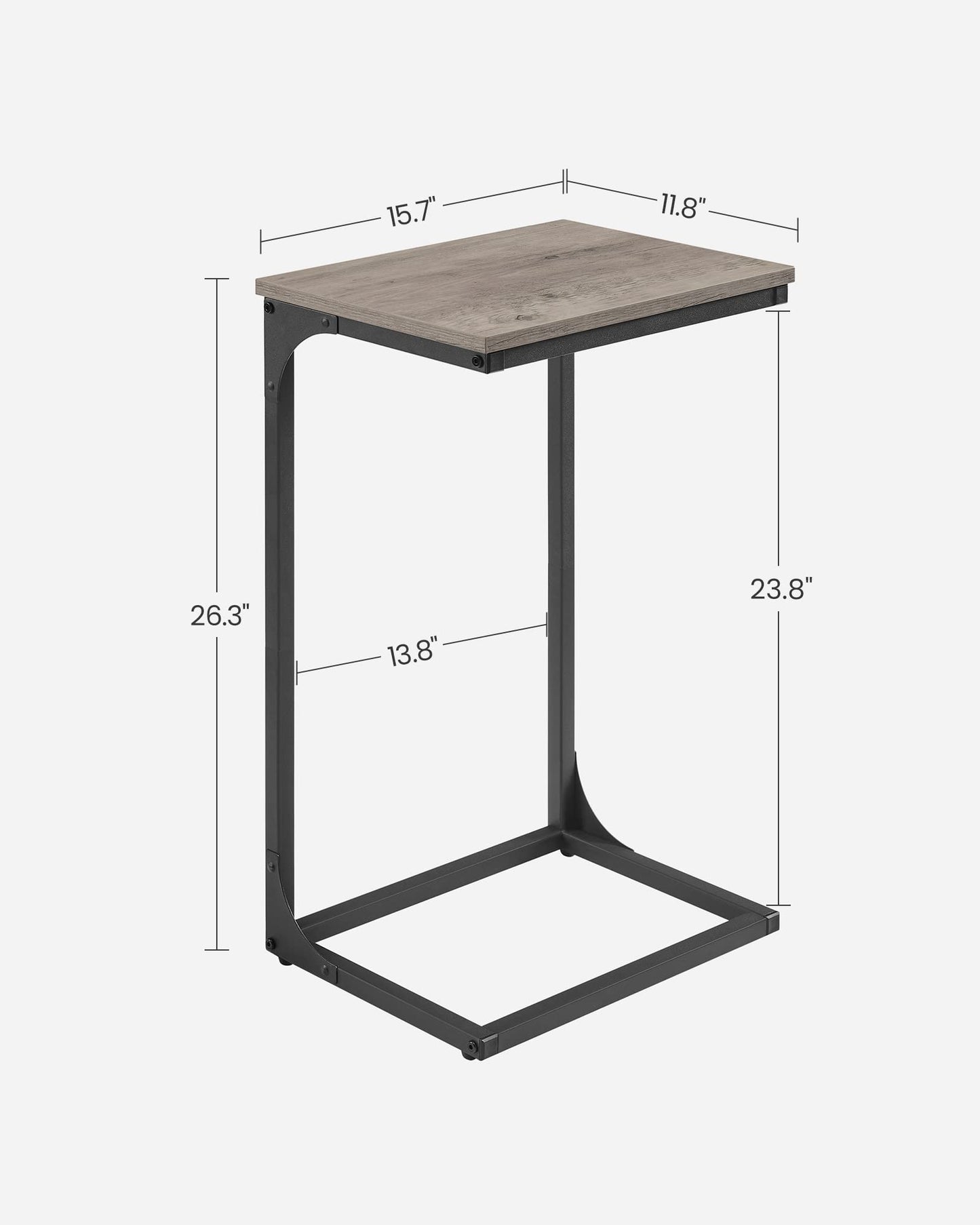 VASAGLE C-Shaped End Table, Side Table for Sofa, Couch Table with Metal Frame, Small TV Tray Table for Living Room, Bedroom, Greige and Black ULET353B02