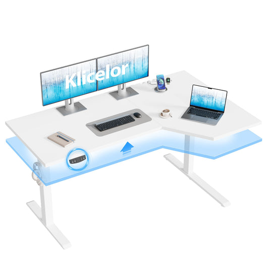 Klicelor L Shaped Standing Desk 55 x 31.5 Inch, Electric Height Adjustable Corner Desk for Home Office Workstation, Ergonomic Sit Stand Computer Table with Memory Controller, White
