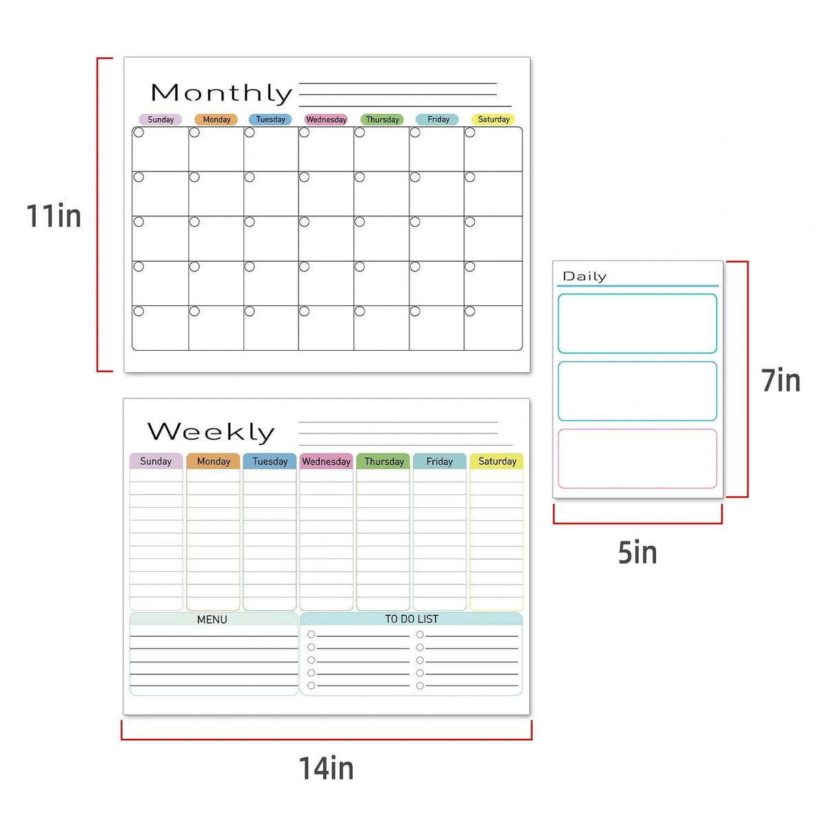 Hivillexun Magnetic Dry Erase Calendar for Fridge - 3 Pack Monthly, Weekly & Daily Planner Set (14"x11"), Includes 8 Ultra-Fine Tip Magnetic Markers & Large Bone Eraser, Reusable Whiteboard