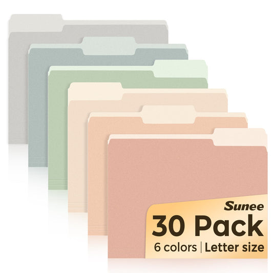 SUNEE File Folders, 30 Pack Manilla Folders 8.5 x 11, Colored File Folders Home Office School Supplies for Documents Files Paper,6 Pastel Colors