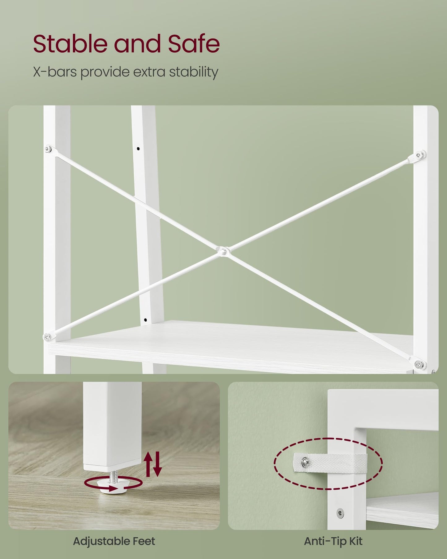 VASAGLE BARNET Collection - Ladder Shelf, Bookshelf, Storage Rack, Modern Bookcase for Living Room Home Office Kitchen, Steel Frame, 4-Tier, 22-Inch Wide, Maple White and Pearl White ULLS044W44