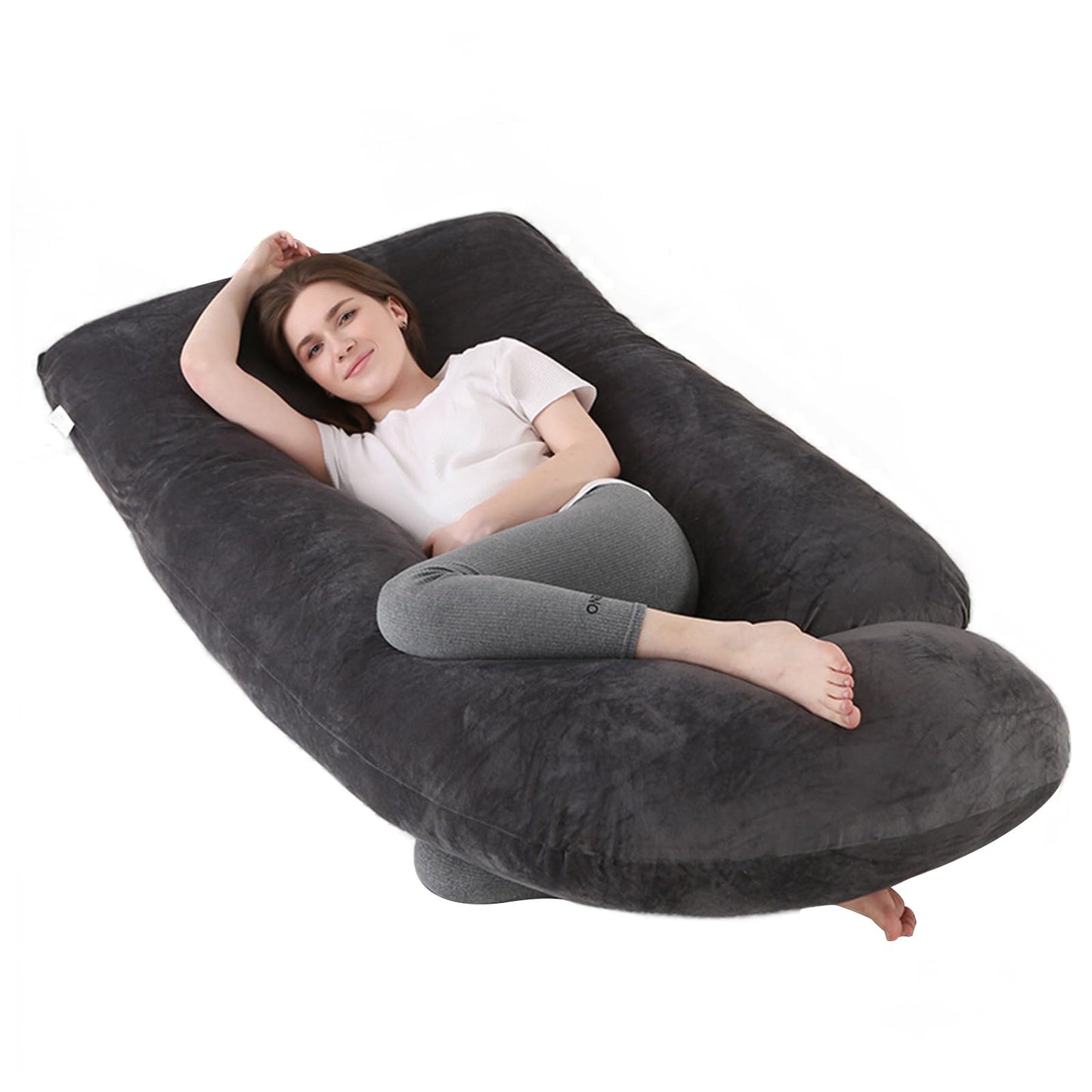 HychYAYA 60 Inch Full Body Pregnancy Pillows for Sleeping Cooling Pregnancy Pillow,U Shaped Pregnancy Body Pillow,Maternity Pillows for Pregnant Women with Removable Washable Velvet Cover.(Black)