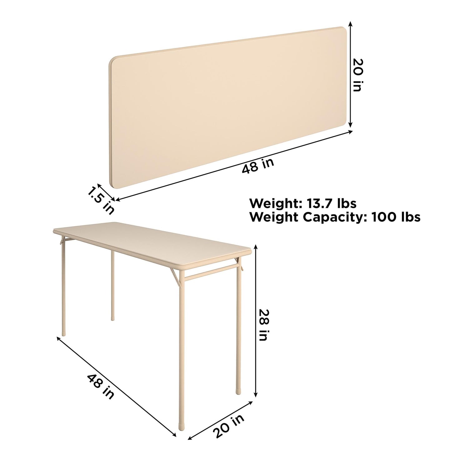 CoscoProducts Cosco Folding Serving Table, 20" x 48", Antique Linen