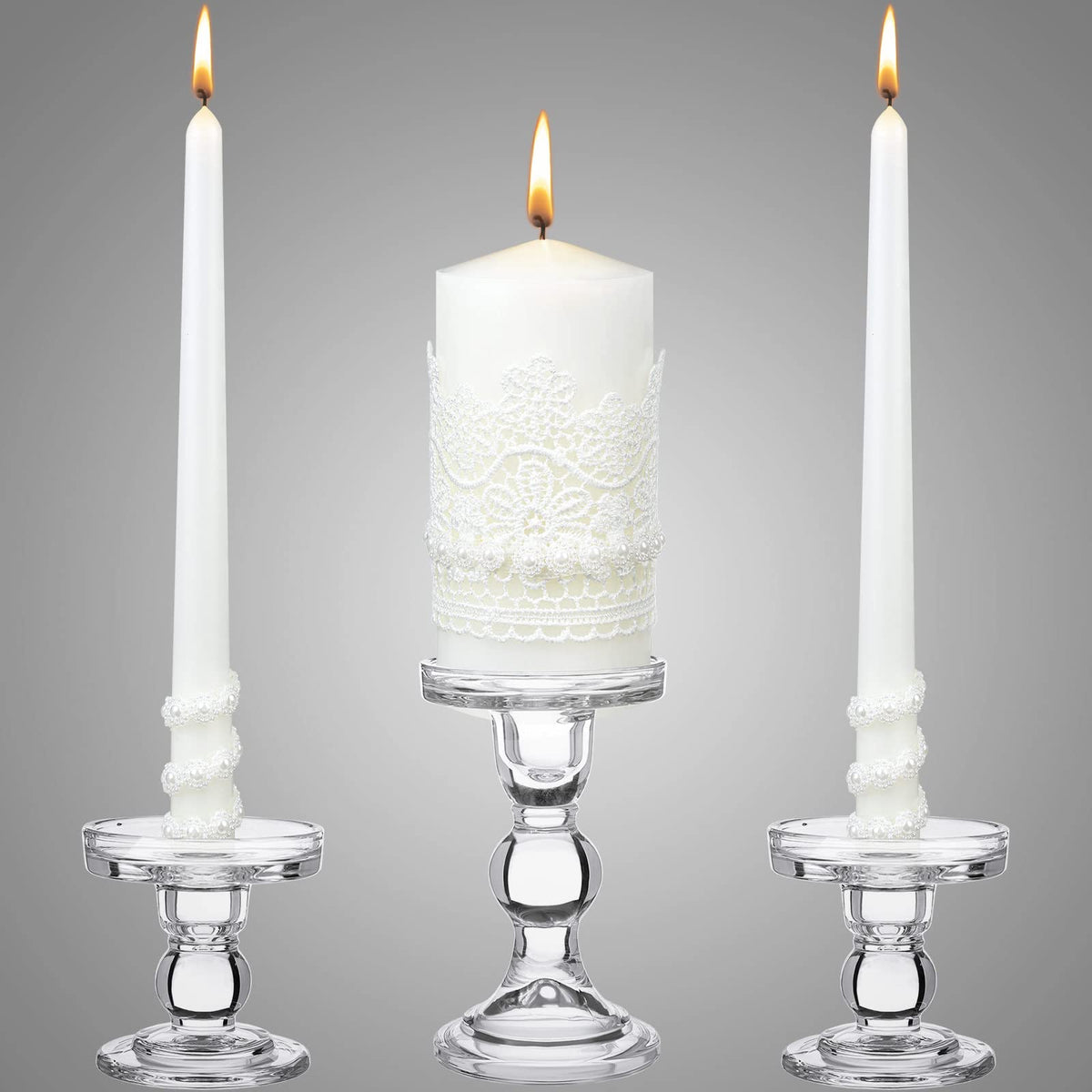 Irenare Unity Candles with Holder for Wedding Ceremony Wedding Decortions Accessories Glass Candle Holder Pillar Candle for Formal Events Church(Classic Style)