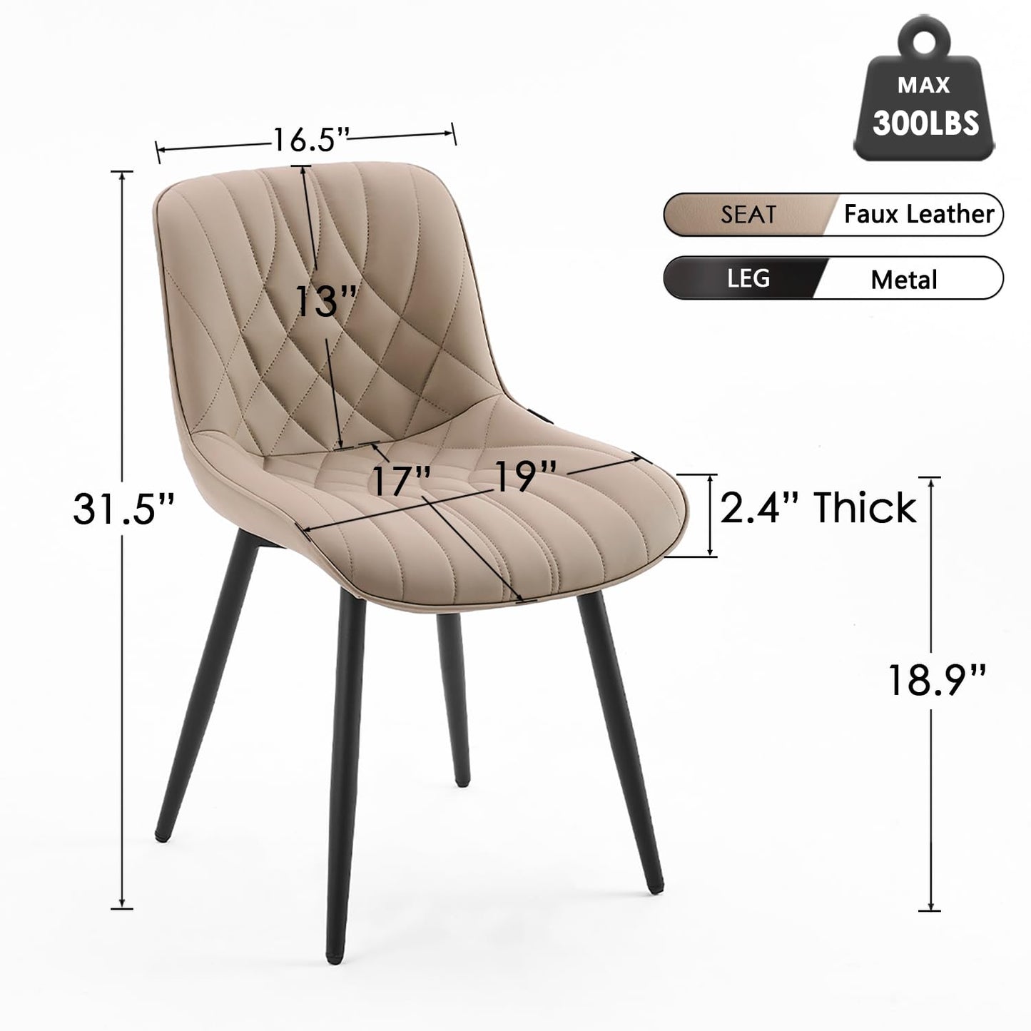 YOUNUOKE Dining Chairs Set of 2 Mid Century Modern Kitchen Chair Comfortable Upholstered Faux Leather Dinner Chairs for Kitchen Dining Room, Khaki