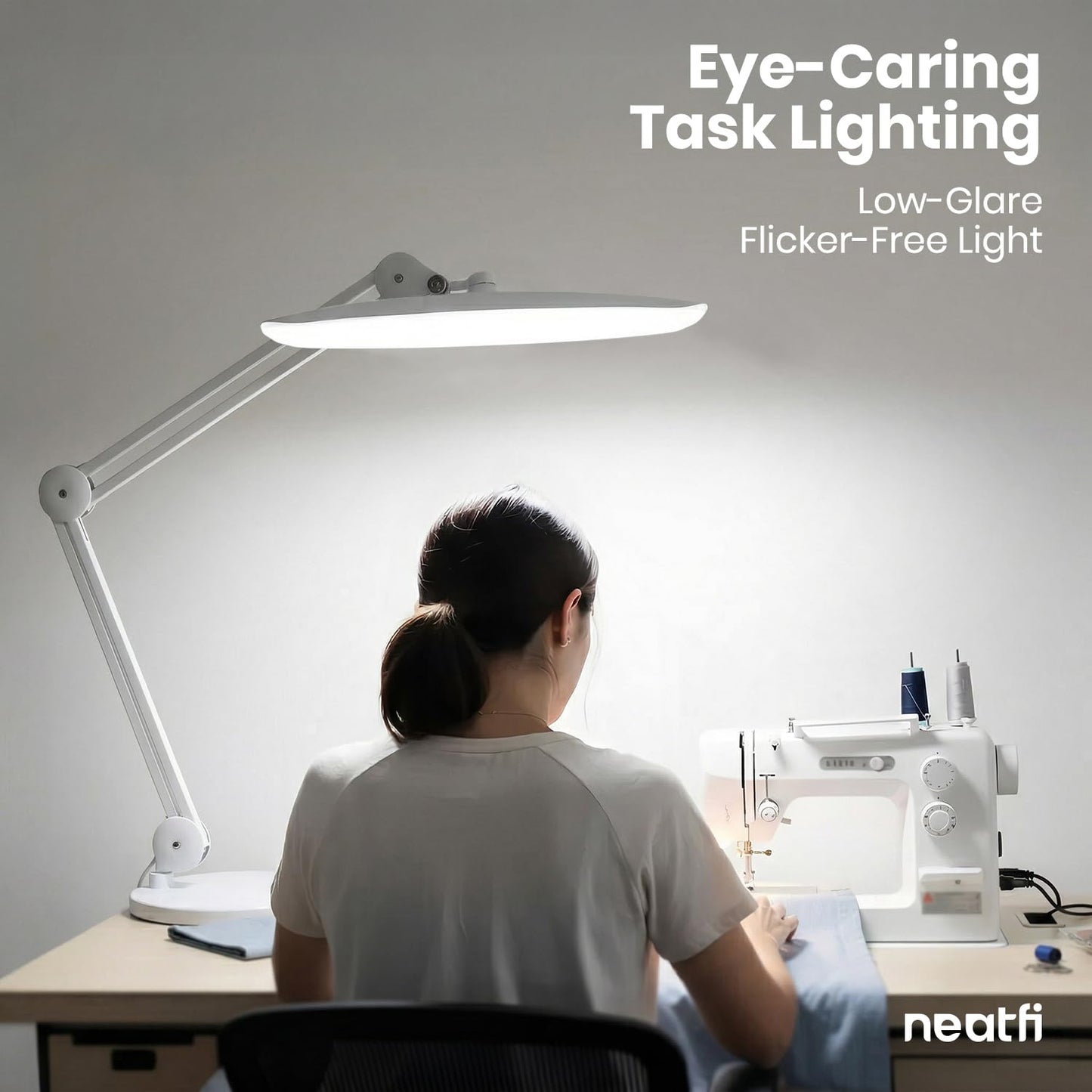Neatfi XL 2200 Lumens 24W LED Desk Lamp – Shadow-Free Task Lighting | 4-Level Dimming | Home Office & Crafts Use | 20-Inch Wide Head (Gray Wood, Non-CCT with Clamp)
