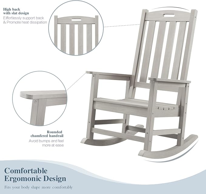 Psilvam Oversized Outdoor Rocking Chair Set of 2, Porch Rocker