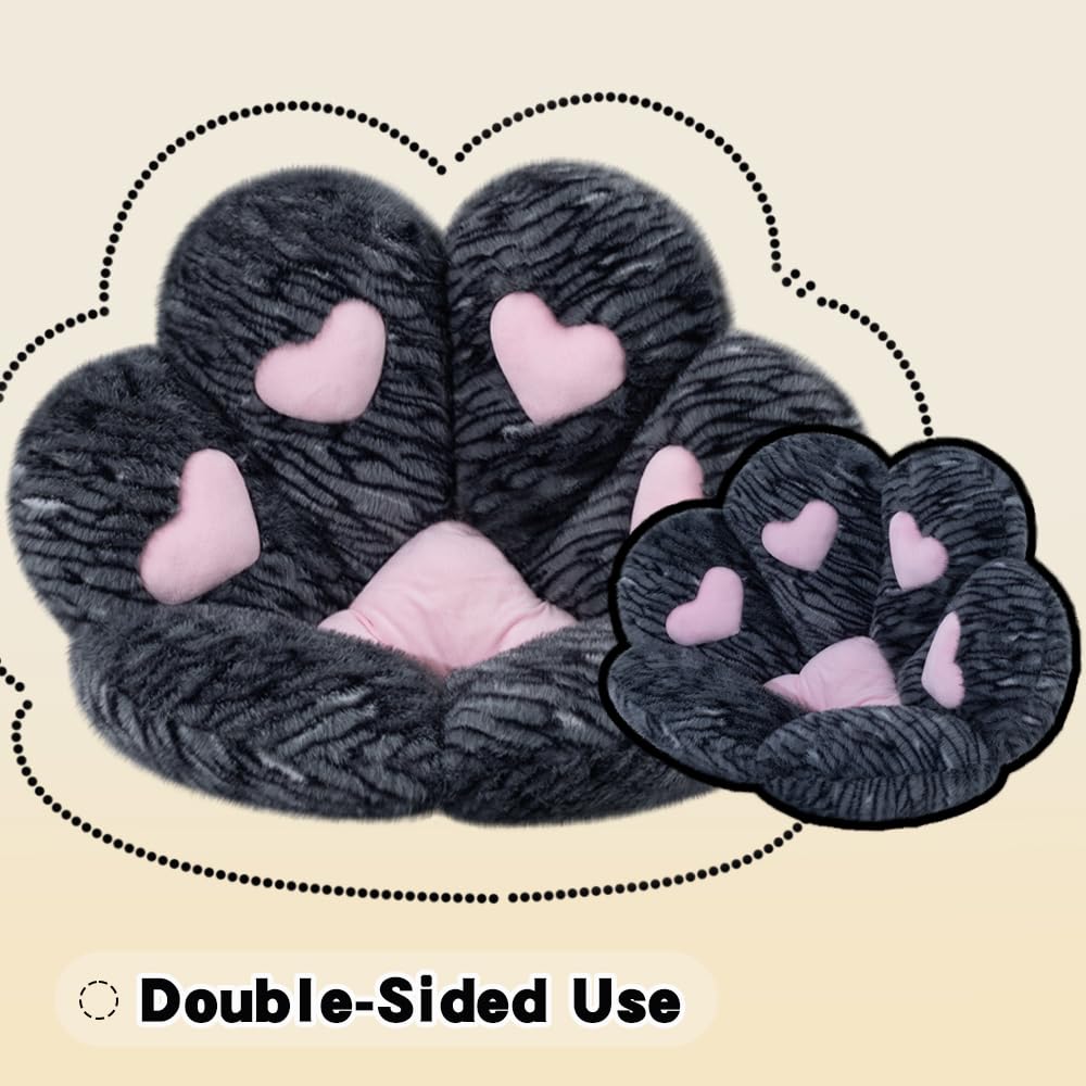 MOONBEEKI Cat Paw Cushion Chair Comfy Kawaii Plush Seat Cushions Shape Lazy Pillow for Gamer Chair 28"x 24" Cozy Floor Cute Seat Kawaii for Girl Worker Gift, Dining Room Bedroom Decorate （Black Silve）