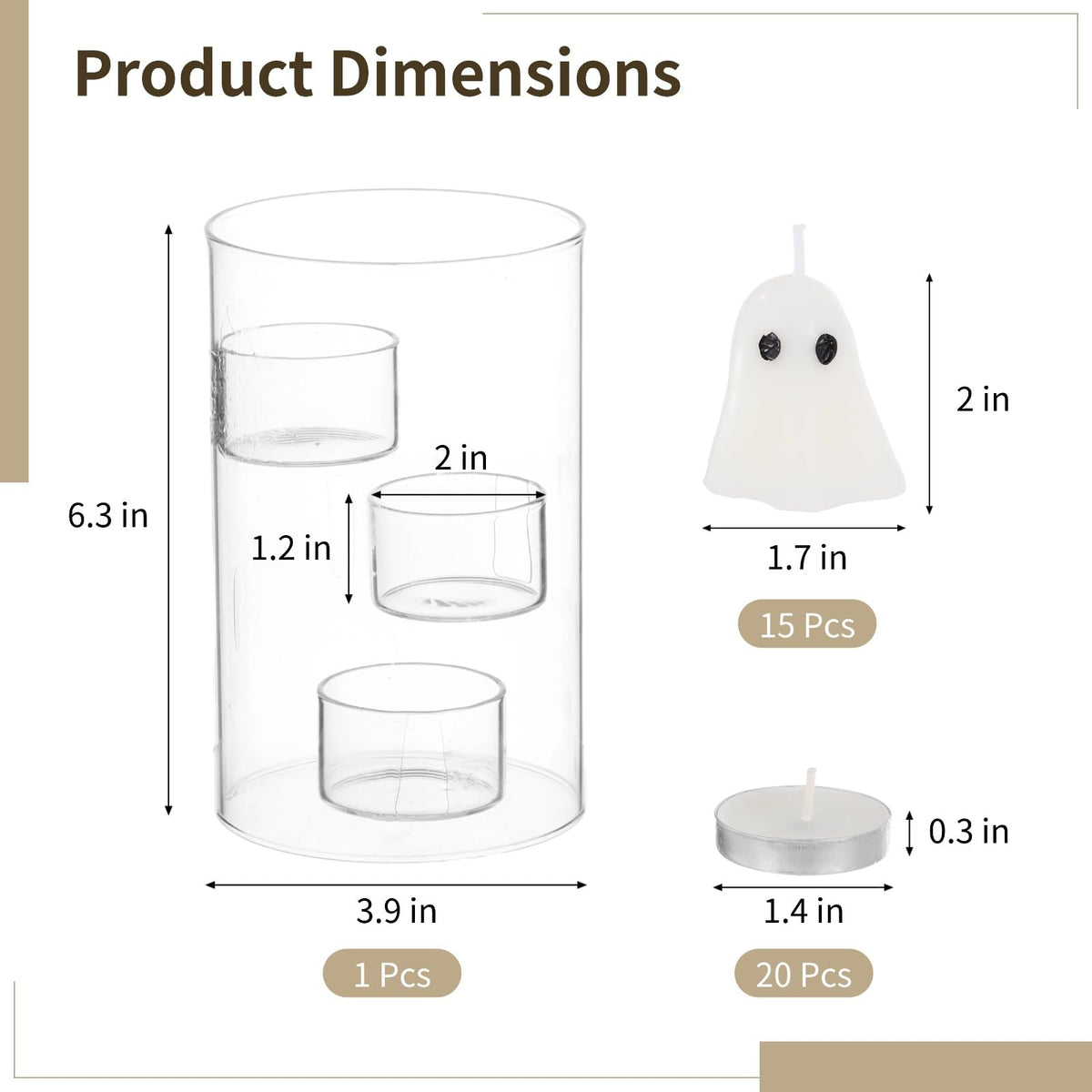 Halloween Glass Candle Holder Set, Cylinder Floating Table Centerpiece Kit, Includes 15 Candles, 20 Tea Lights, for Parties, Weddings, Holidays