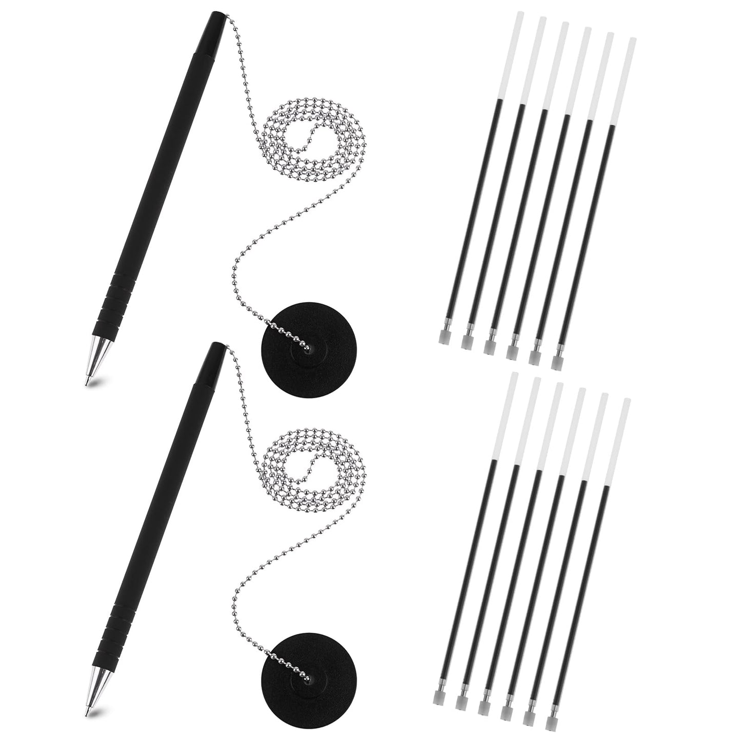 Tmzczz 14 Pack Security Chain Pens 2 Secure Pen with Adhesive Base and 12 Replacement Refills for Office Bank Hotel Lobbies School Reception Counter (2)