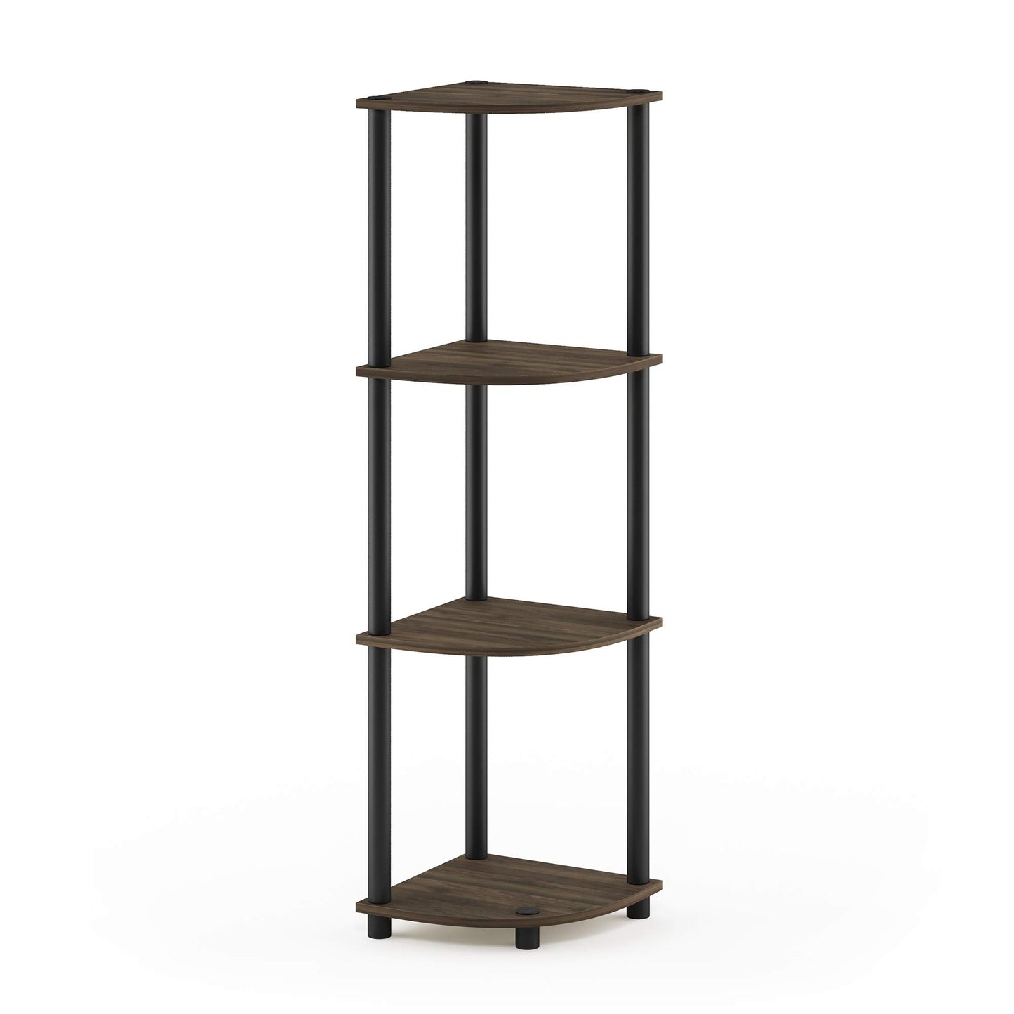 Furinno Turn-N-Tube Toolless Assembly 4-Tier Corner Shelf, Rustic Brown Corner Book Shelf, Open Shelves Bookshelf, for Organization and Storage, Living Room, Home Office, Bedroom, Brown Walnut
