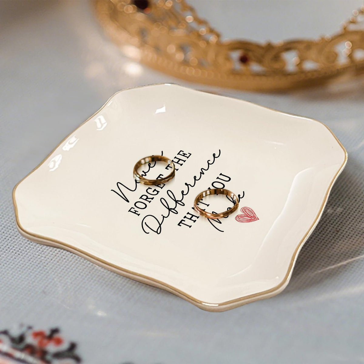 Never Forget the Difference You Make Jewelry Dish – Ceramic Ring Dish Tray for Teacher Appreciation Gifts, Thank You Gifts for Women, Inspirational Trinket Tray Home Decor