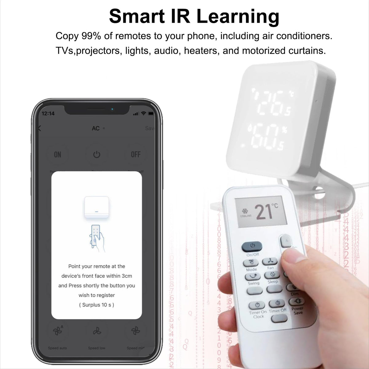 WOOX Smart Air Conditioner & Heater Pump Controller, WiFi IR Remote Control for Mini Split AC, Portable & Window AC, Temperature and Humidity Automation Controllers, Compatible with Alexa/Google