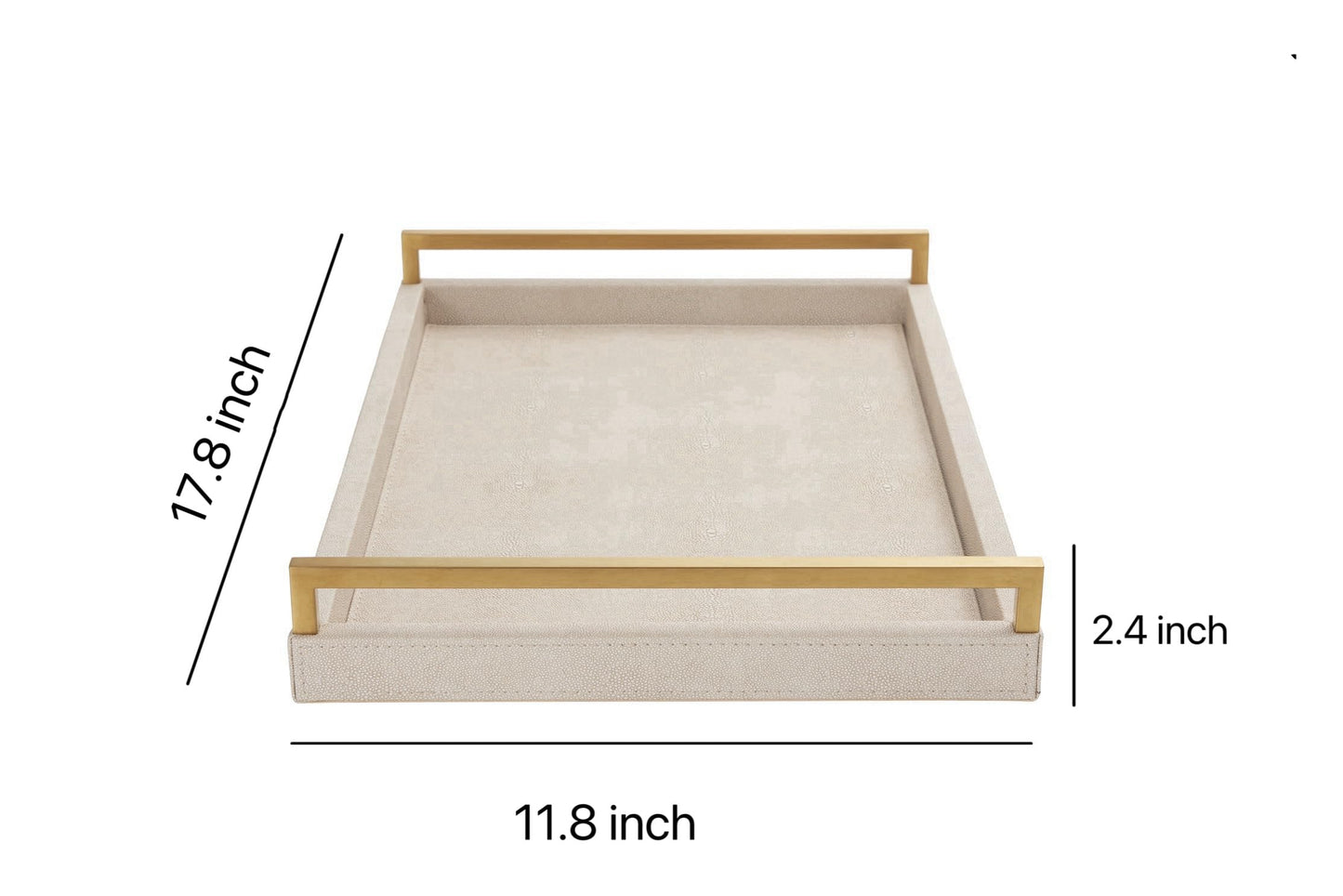 WV Ivory Shagreen Leather Serving Tray with Gold Handles-17.7x11.8 Inch Large Wooden Decorative Ottoman Tray fro Coffee Table, Kitchen, Dining, and Home Decor (Ivory)