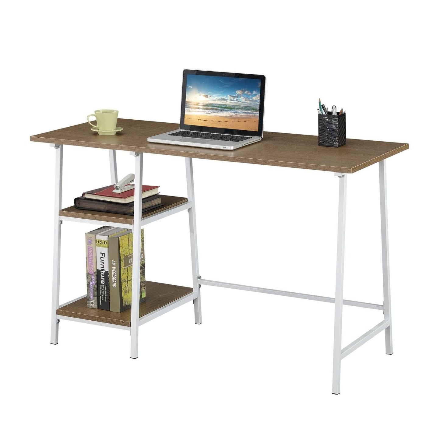 Convenience Concepts Designs2Go Trestle Wood Metal Desk, Driftwood/White