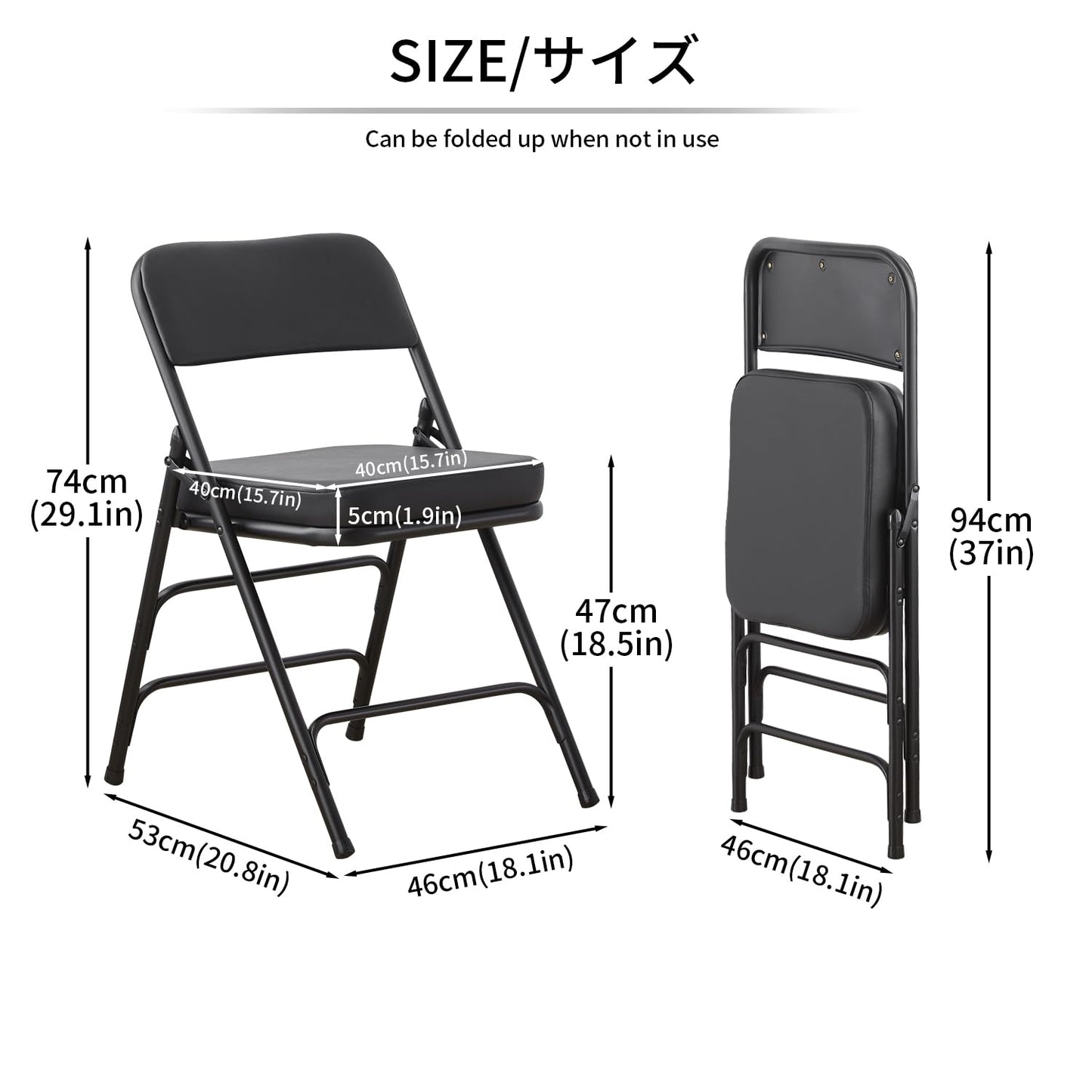 KAIHAOWIN Folding Chairs with Ultra Thick Padded Seat Foldable Chair Indoor Comfortable Metal Chairs with Soft Cushion Black