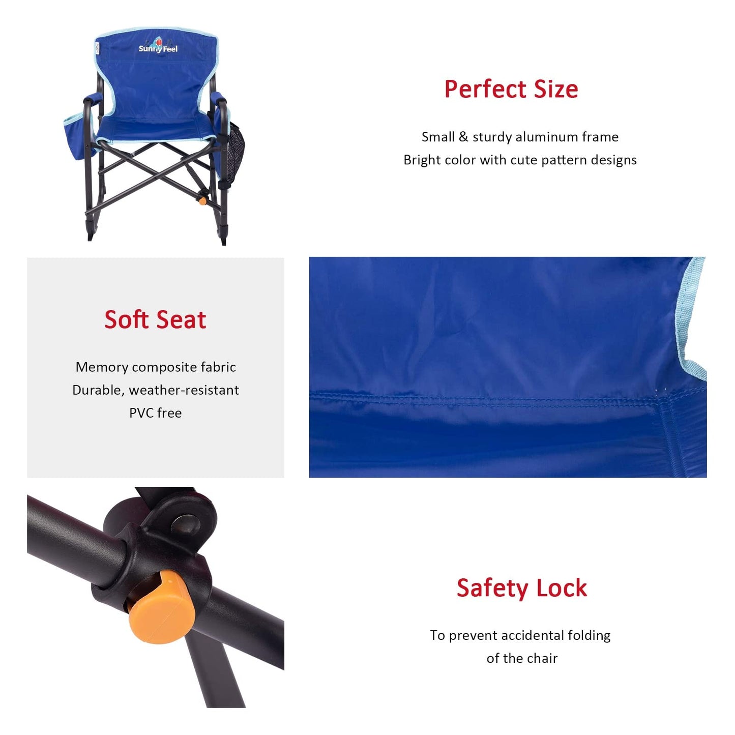 SUNNYFEEL Small Camping Chair, Portable Folding Aluminum Directors Chairs Lightweigh with Cup Hold, Pocket for Beach,Trip,Picnic,Outdoor Sports Events Foldable Camp Lawn Chair with Backpack Straps