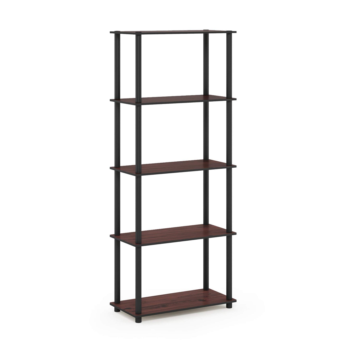 Furinno TURN-N-TUBE Storage Shelves, 5-Tier Book Shelf, Corner Shelf, Toolless Open Shelves, for Organization and Storage, Living Room, Garage, Home Office, Dark Cherry