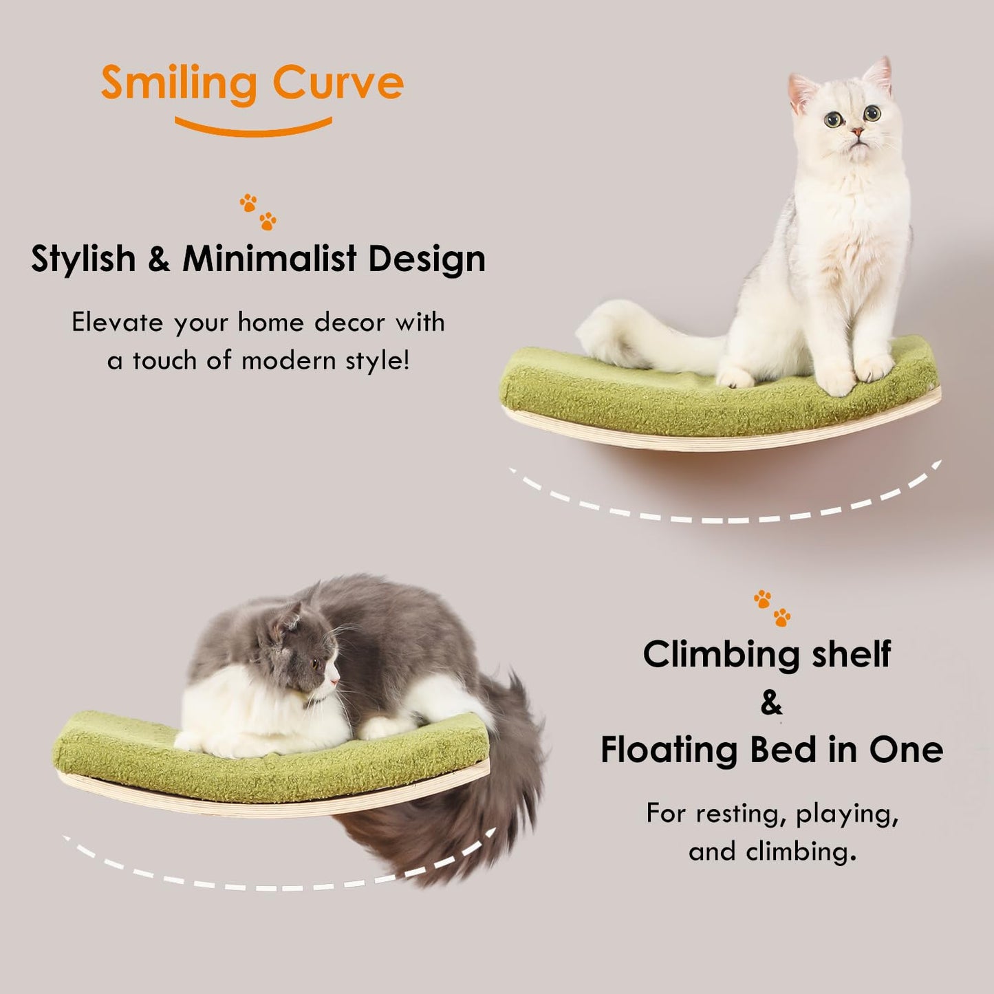 COOLEX Curved Cat Shelves and Perches, Floating Cat Wall Bed with Comfortable Cushion