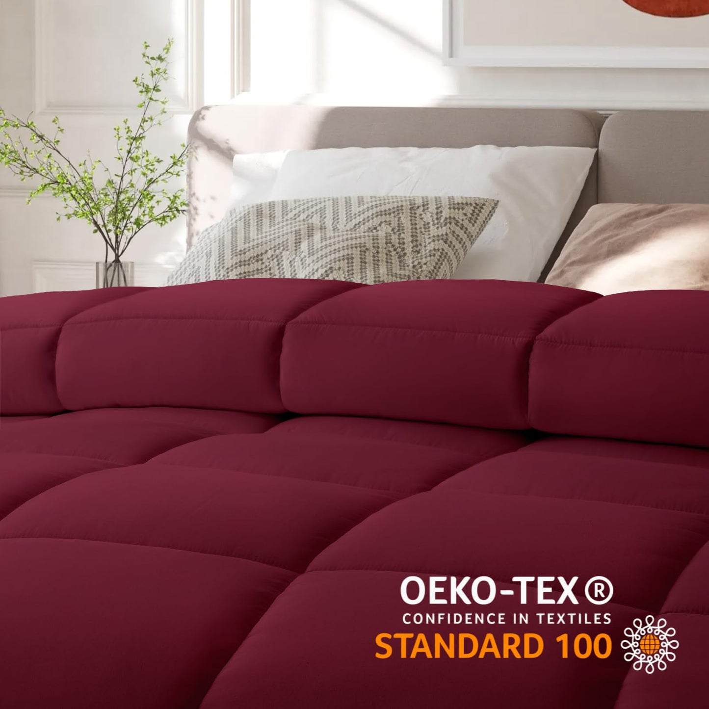 COHOME Premium King Size Comforter, All-Season Quilted Down Alternative Duvet Insert, Luxury Hotel GentleSoft Comforter with Anti-Clump Tech & 8 Tabs - Reversible - Burgundy 90x102 inches
