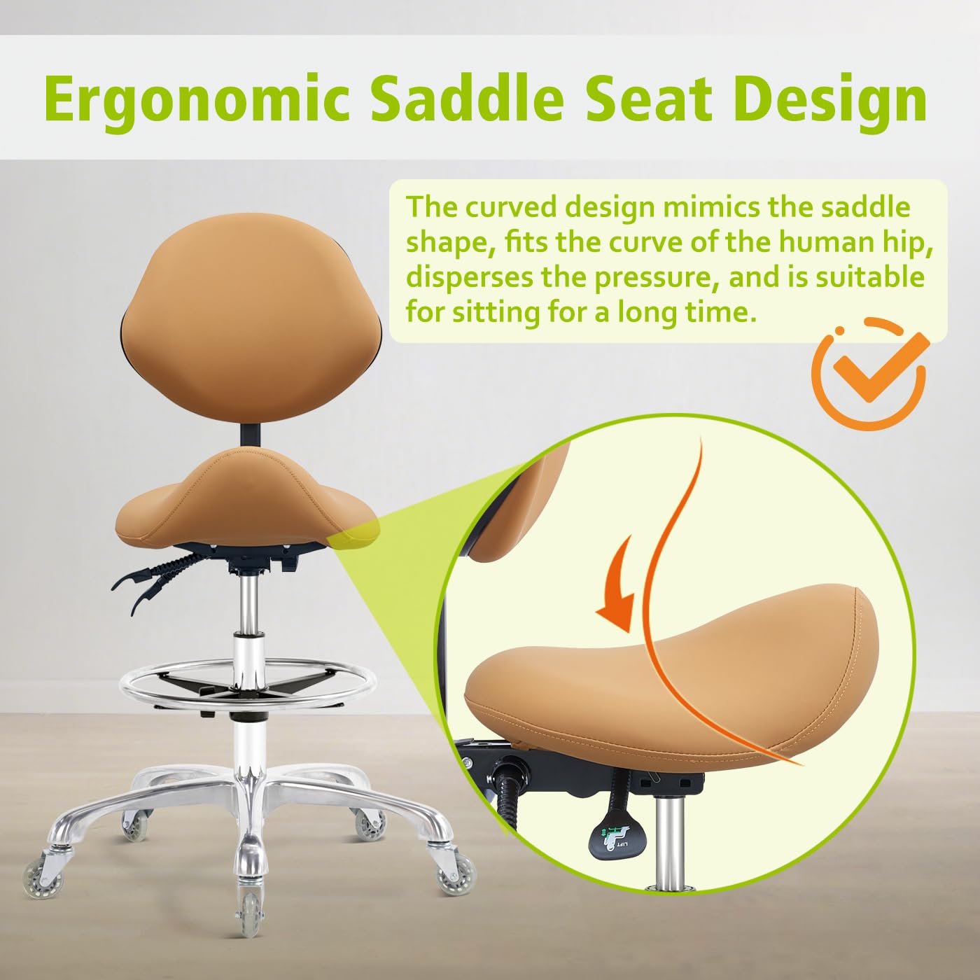 Nolasalon Saddle Stool Chair with Wheels,Ergonomic Swivel Rolling Height Adjustable for Salon Beauty Clinic Dentist Tattoo Home Office