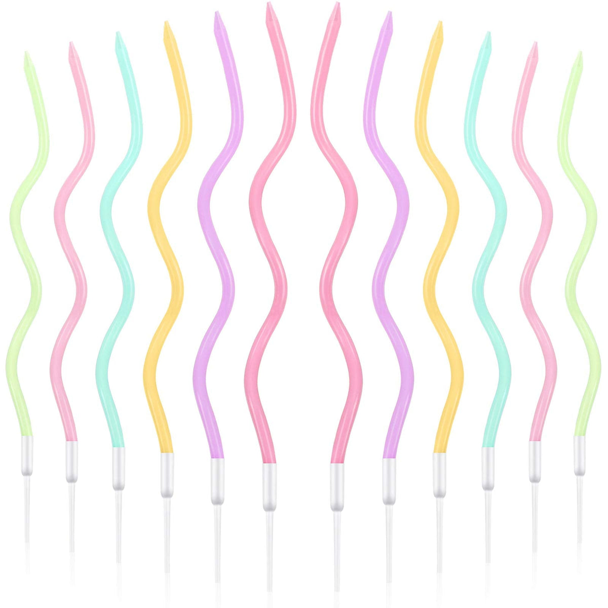 BBTO 12 Pcs Twisted Birthday Candles Spiral Metallic Cupcake Thin Long Cake Candles with Holders for Birthday Wedding Party(Colorful)