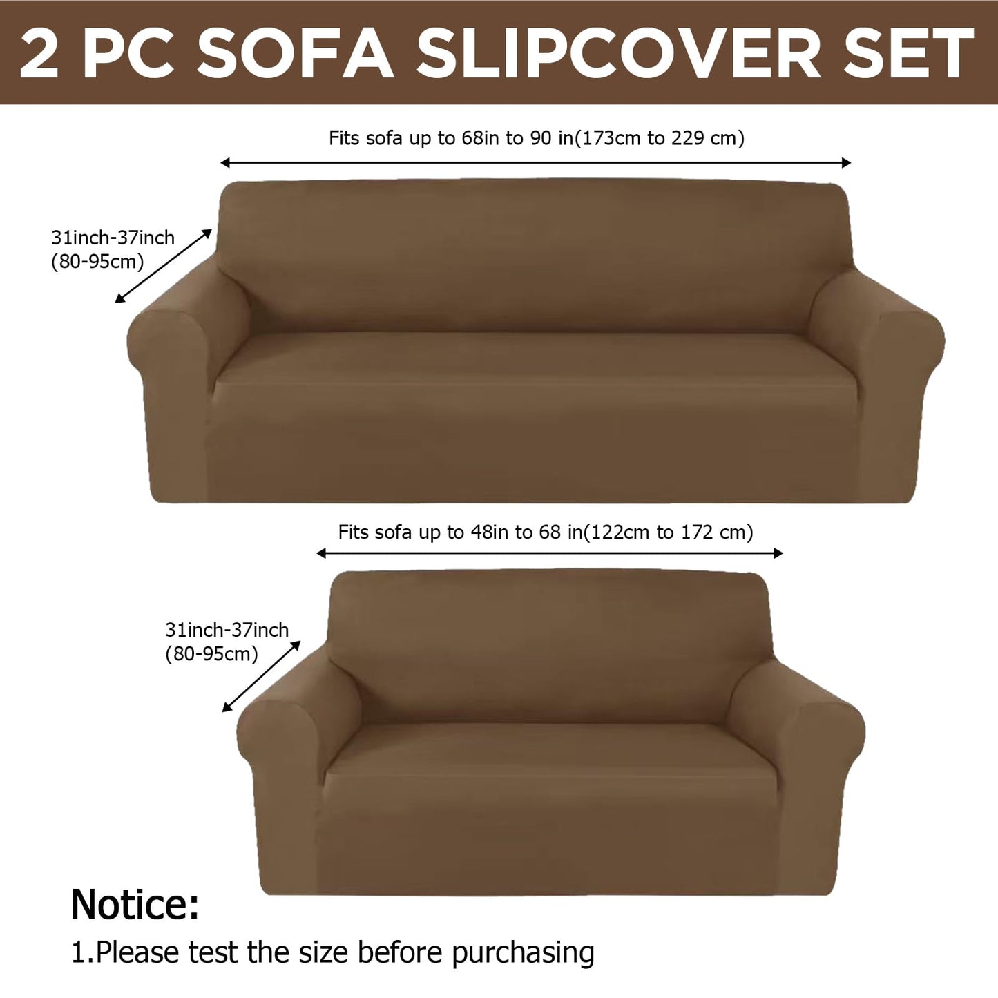 Peryiter 2 Pcs Sofa Covers Couch and Loveseat Covers Set Stretch Sofa Slipcover for Living Room Armchair Furniture Protector, Wrinkle Proof(Chocolate,Milk Silk)