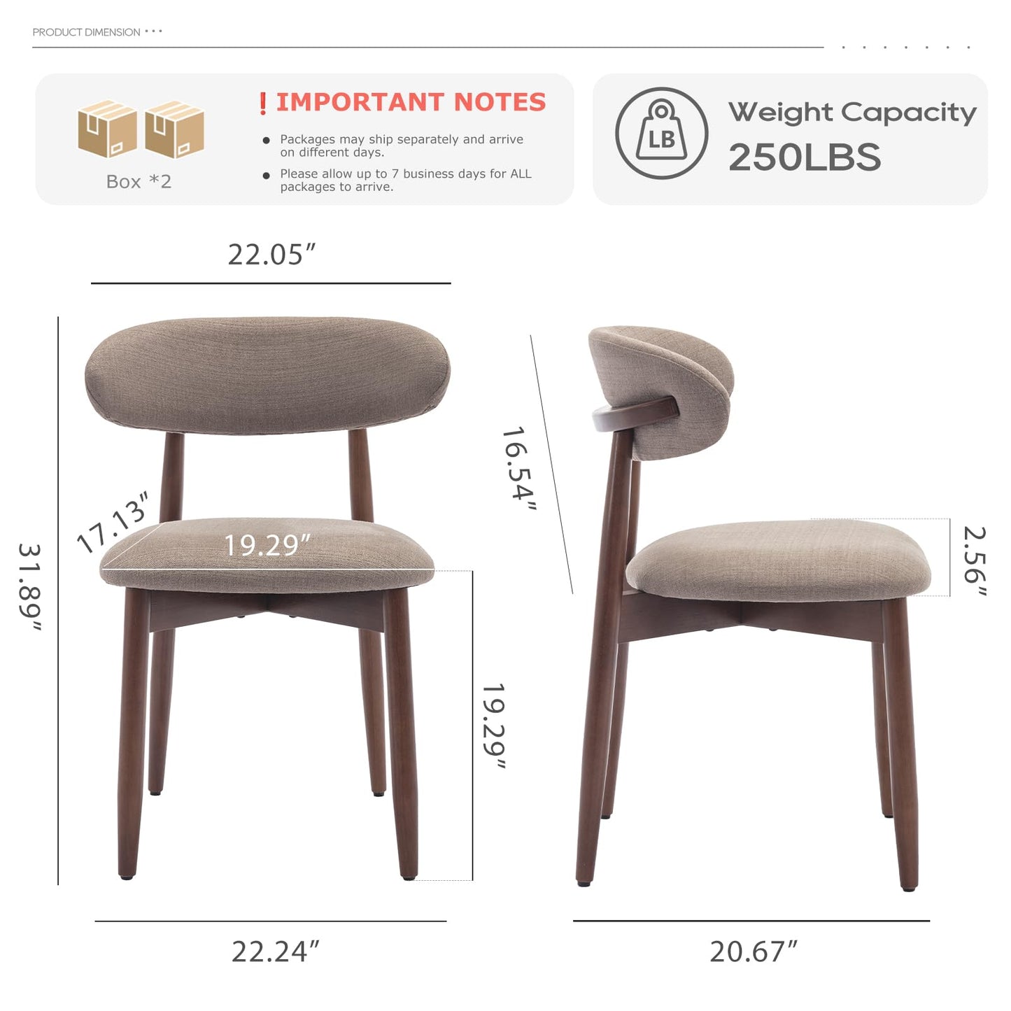 COLAMY Wooden Dining Chairs Set of 4, Modern Fabric Upholstered Dining Room Chair, Farmhouse Kitchen Chairs with Foot Pegs, Camel