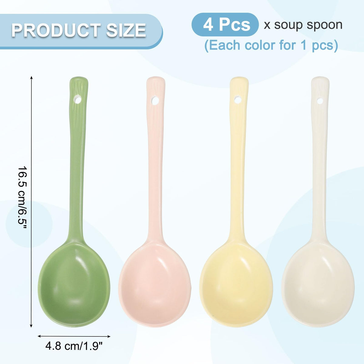 uxcell 1 Set Ceramic Soup Spoons, Long Handle Dinner Serving Spoon for Soup, Noodles, Dumplings Yellow/Green/White/Pink