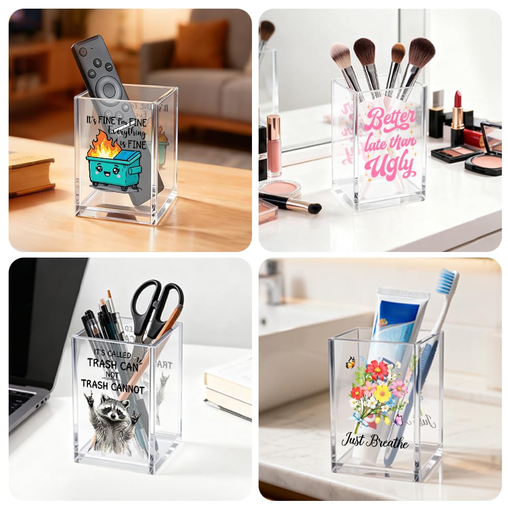 Gkodw How Wildly Capable You Are Acrylic Cosmetic Organizer Pen Holder, Mental Health Desk Storage Accessory for Pencil, Inspirational Office Gifts for Coworker Leader Director Boss Bestie