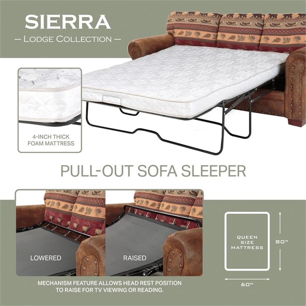 American Furniture Classics Sierra Lodge 88" Microfiber Sleeper Sofa in Brown