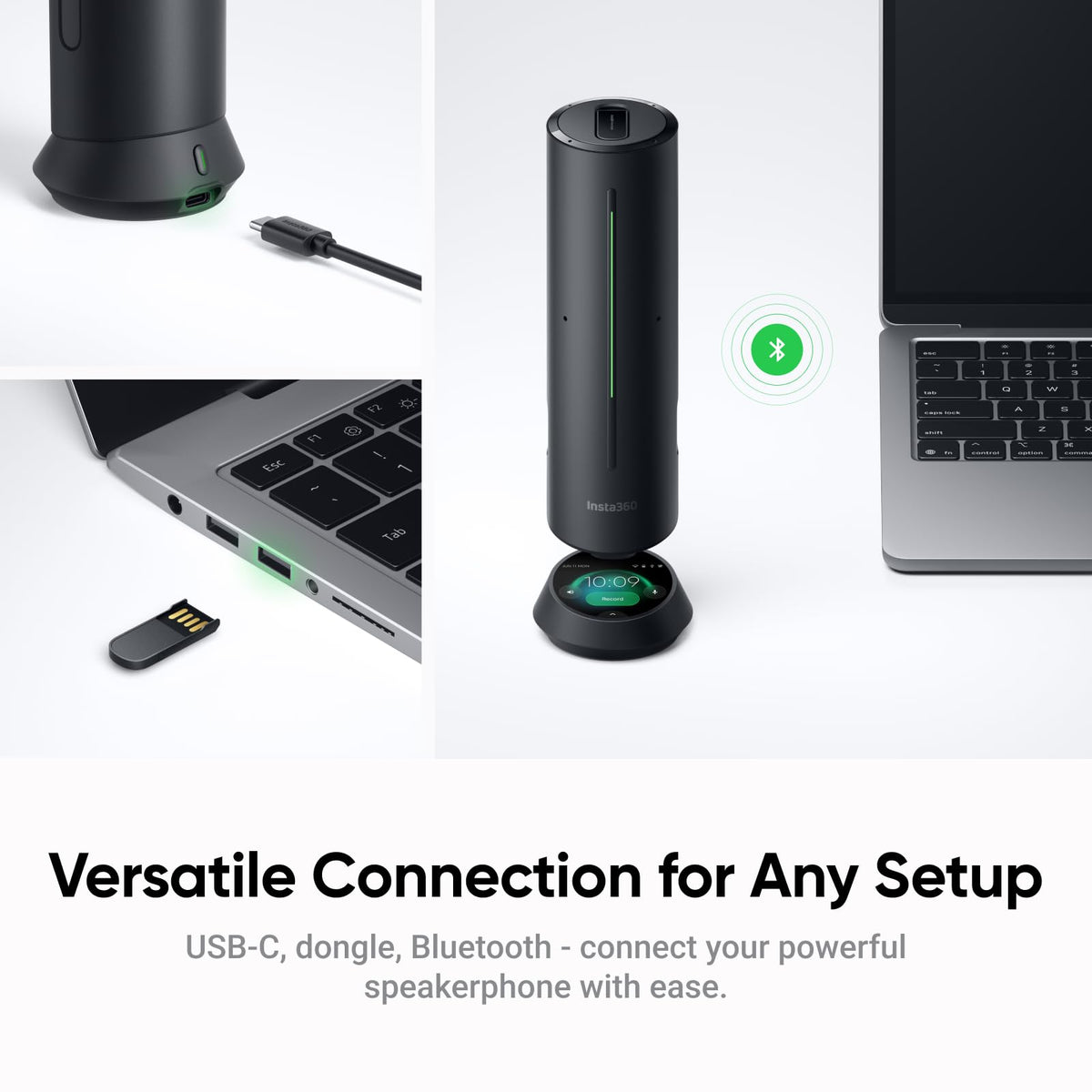Insta360 Wave AI Conference Speakerphone with Bluetooth, Noise-Canceling Mics, Beamforming, Zoom Certified, AI Transcription & Summary, 32GB Storage for Meetings, Podcasts, Home office and Livestreams