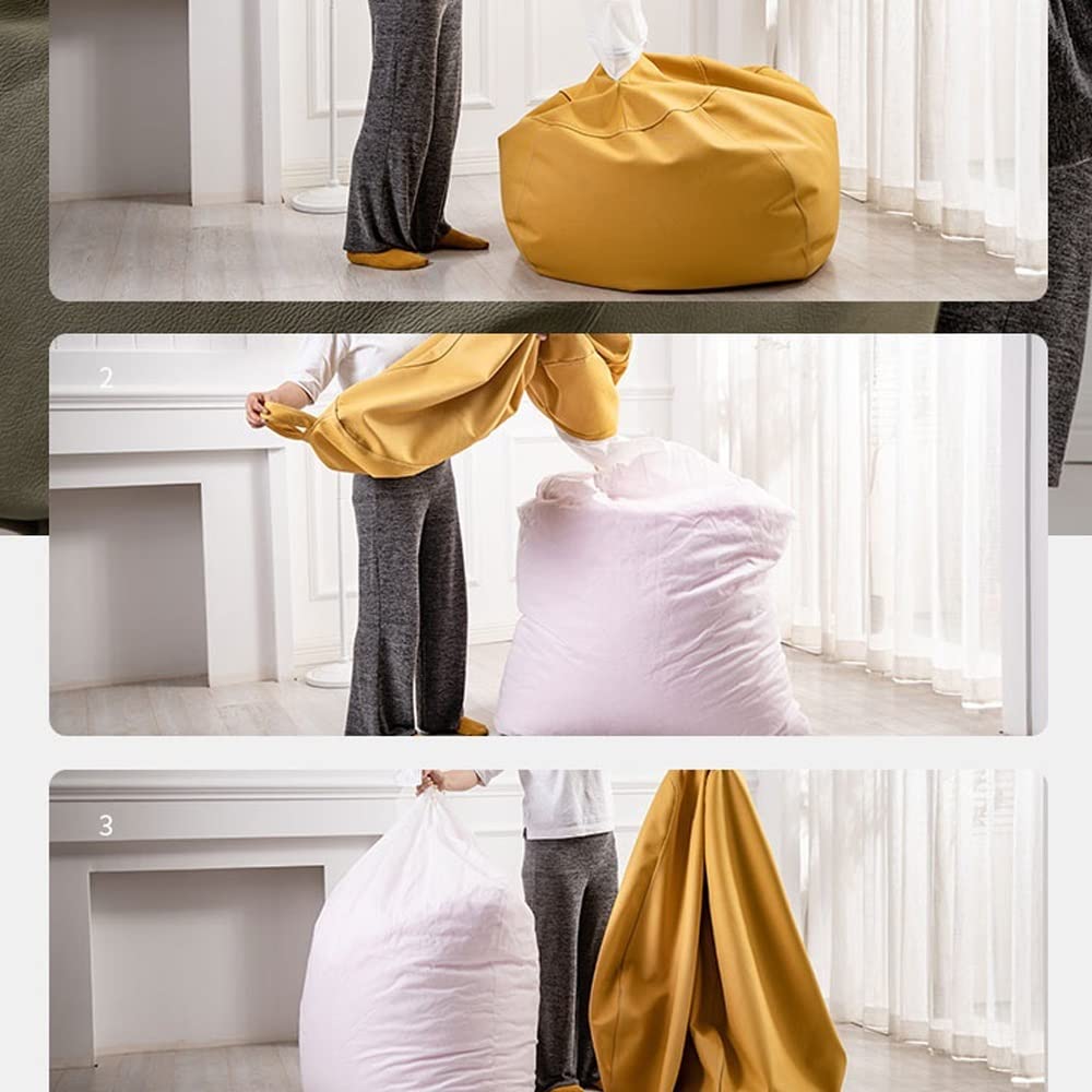SXBCyan Big Luxury Triangle Pouf Cover Faux Leather Bean Bag Cover No Filler Floor Seat Beanbag Chair Pouf Ottoman Single Sofa Furniture (Color : Beige White, Size : Empty Pouf Cover)