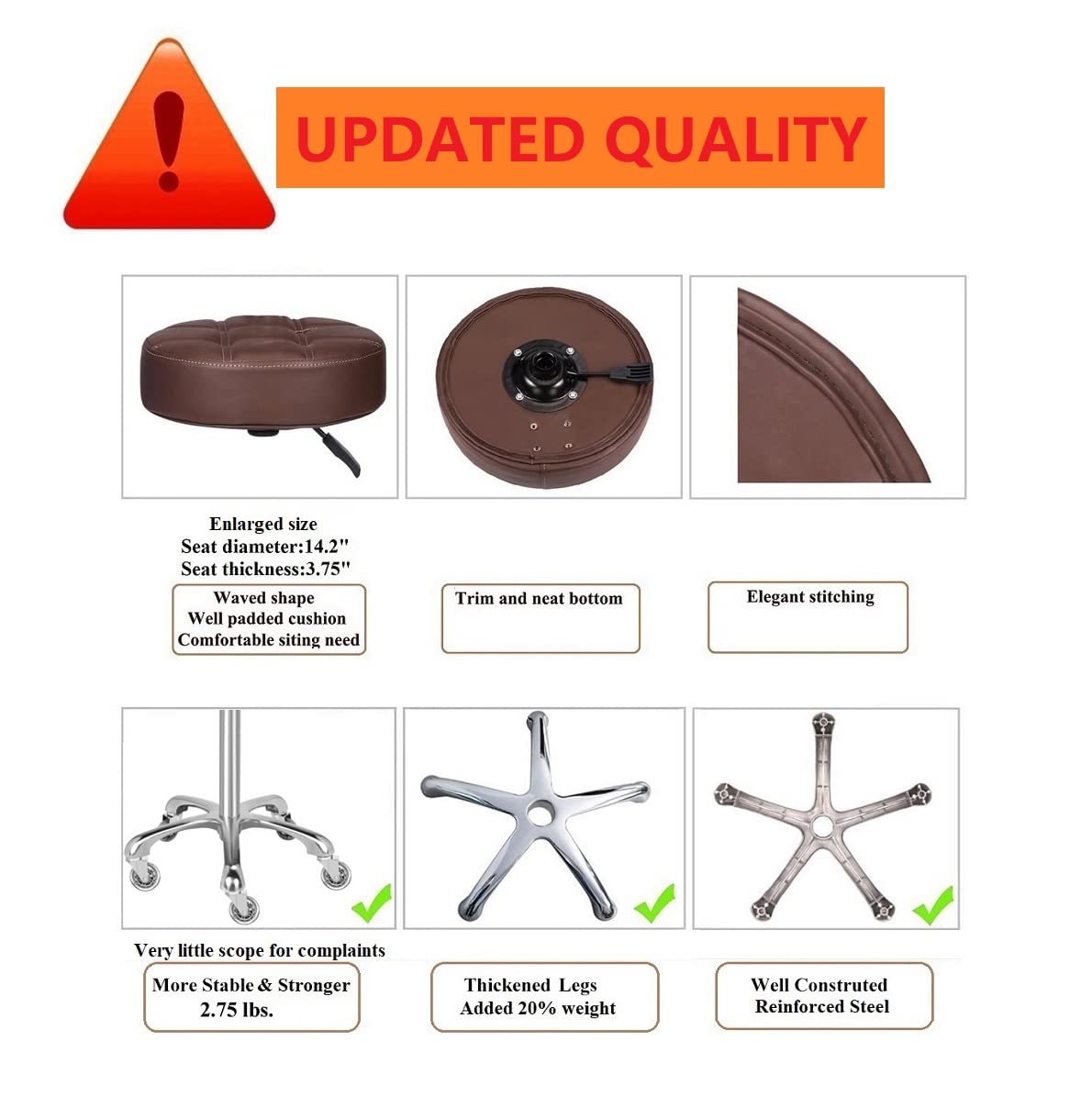 Kaleurrier Swivel Stool Adjustable Height: Heavy Duty Rolling Stool Chair for Kitchen Salon Bar Office Drafting Standing Desk Garage Shop - Seat Height 22-30"(with Back Rest) (Coffee)