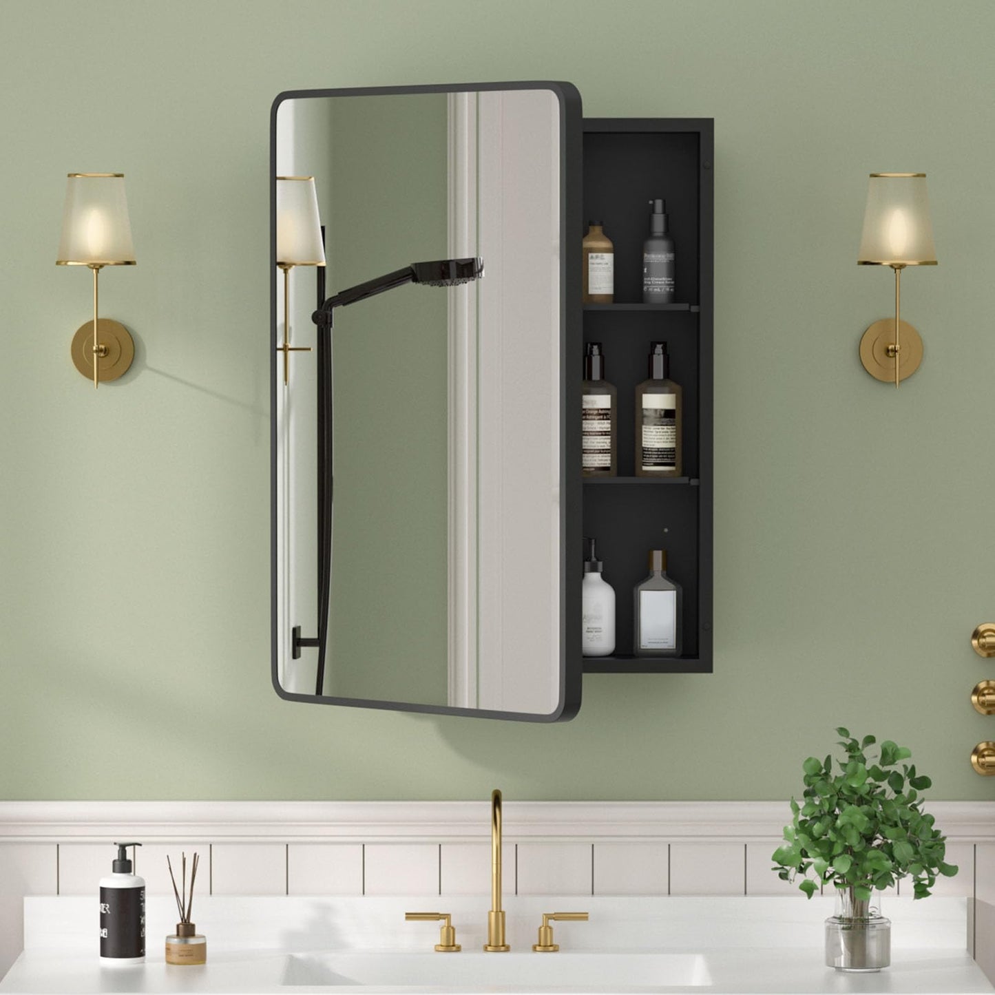 YTSMIR 20×28 Black Medicine Cabinet with Mirror, Bathroom Medicine Cabinet with Mirror for Vanity Wall Mounted & Recessed with Cosmetics Storage Rack, 2 Stable and Removable Shelves, Easy Installation