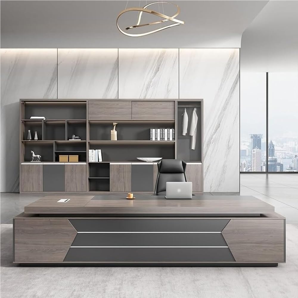 L Shaped Executive Office Desk with Storage Cabinet Modern Corner Computer Workstation for CEO Boss Manager Business Furniture Desk Home Office(2600MM)