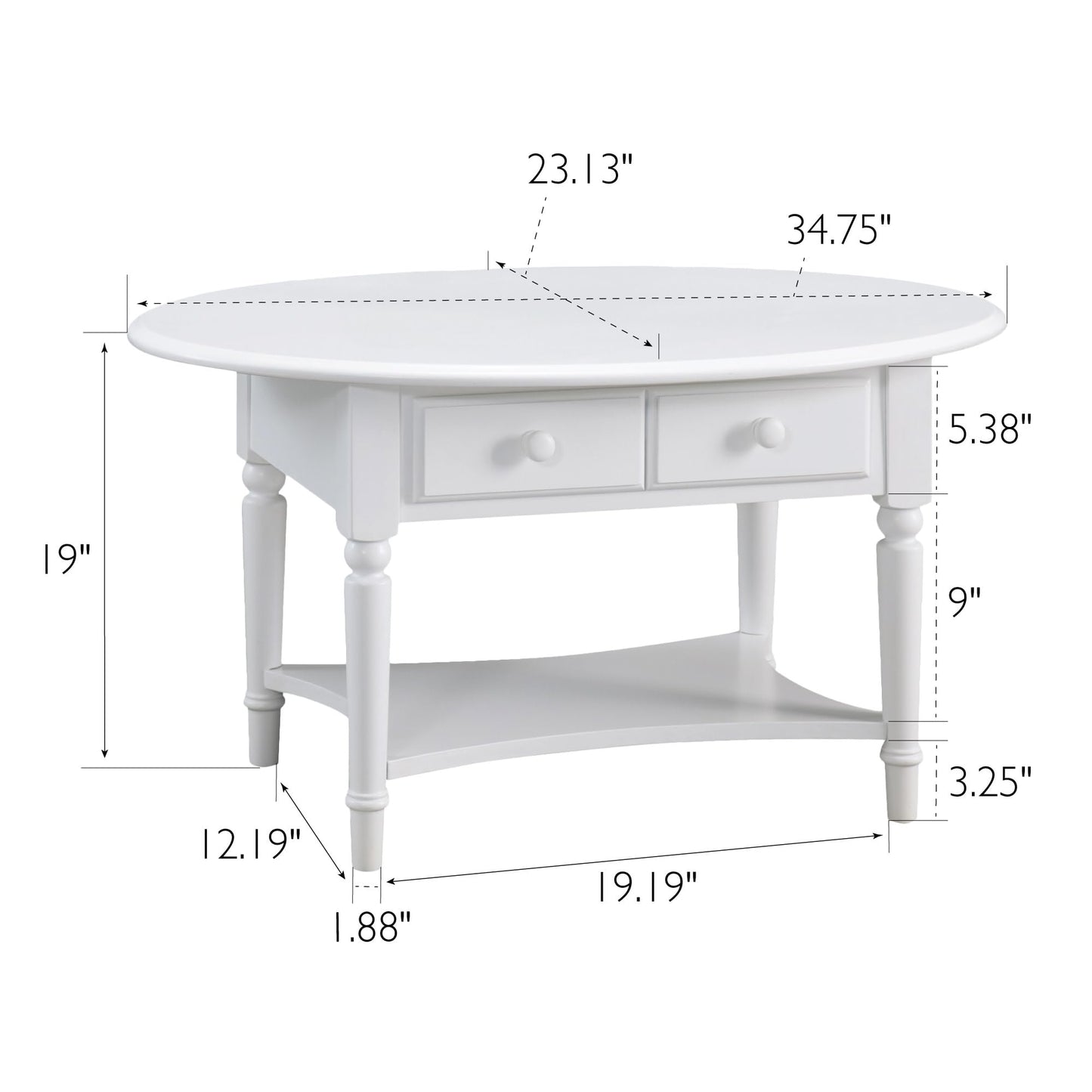Leick Coastal Oval Coffee Table with Shelf, Orchid White