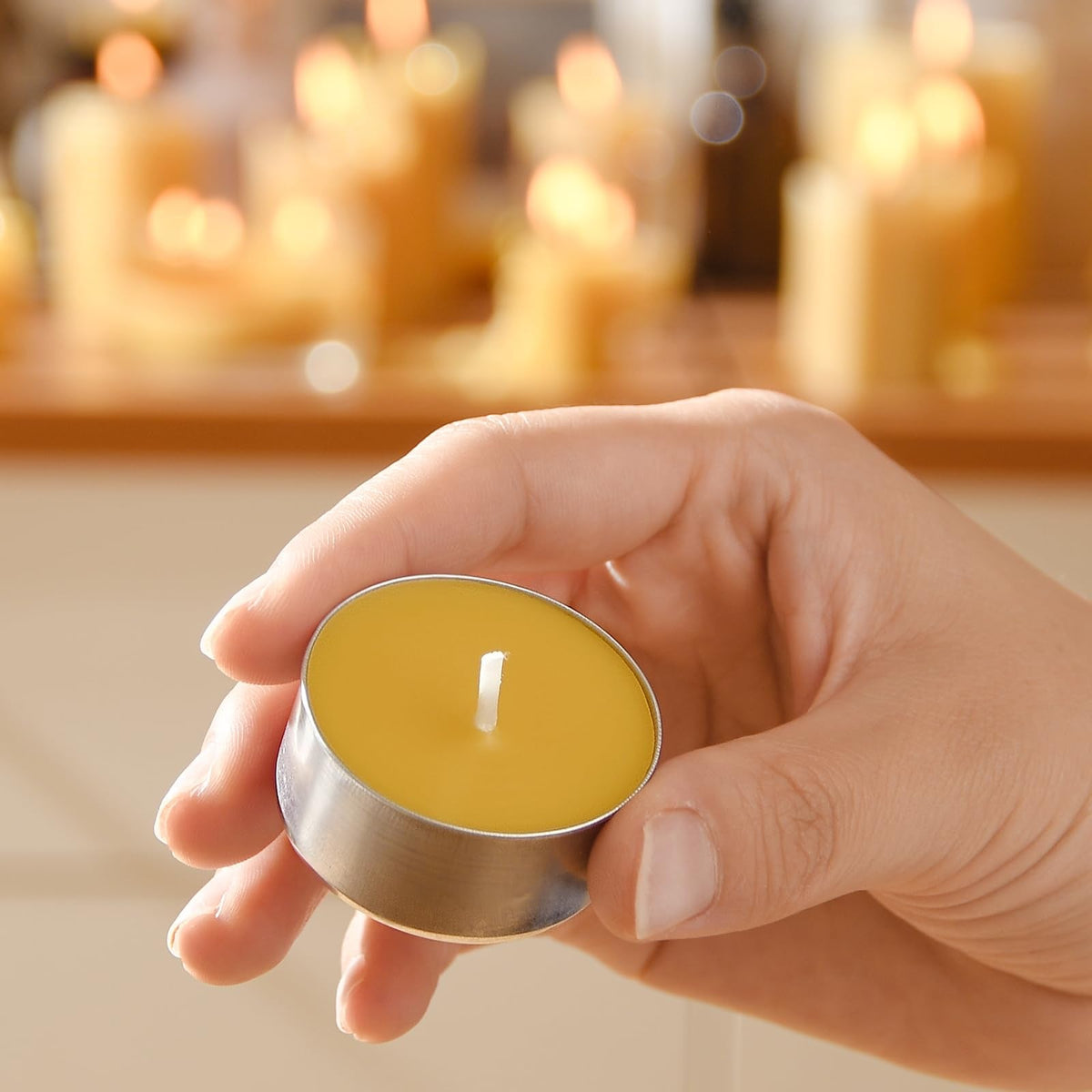 50-Pack Handmade Pure Beeswax Tealight Candles, Aluminum Cups, 4-5H Burn