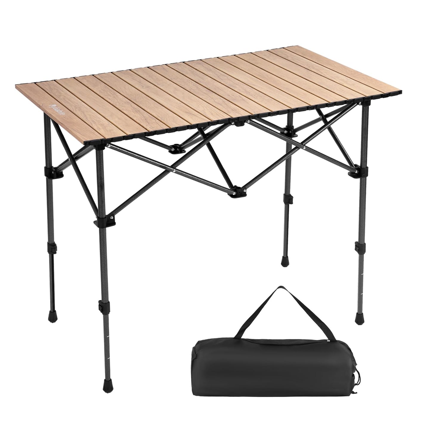 Byliable Camping Table Folding Portable Camp Aluminum Fold Up Lightweight Roll Up Table Adjustable Height with Carry Bag Indoor Outdoor for Camping, Picnic, Backyard, BBQ, Patio, Wood Grain