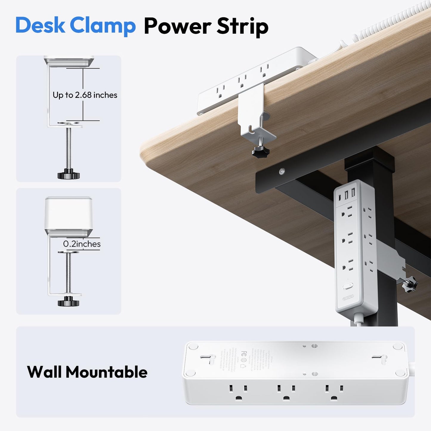 12 in 1 Standing Desk Power Strip, NTONPOWER 10ft Extension Cord with 9 AC Outlets 3 USB Ports, Table Mount or Wall Mountable Charging Station,Standing Desk Accessories