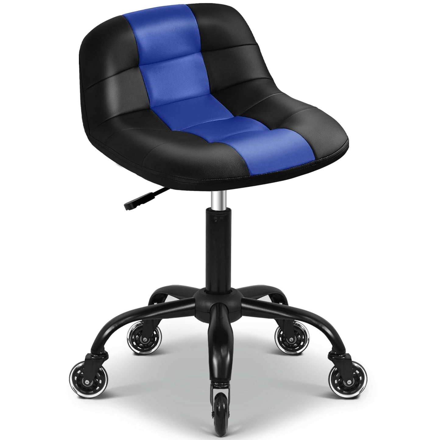 FreekyFit Rolling Shop Stool with Wheels, Rolling Short Stool with Back Support, 360° Swivel Garage Chair, Height Adjustable Chair 330lb Heavy Duty for Spa Salon Massage Home Office Tattoo(Blue)