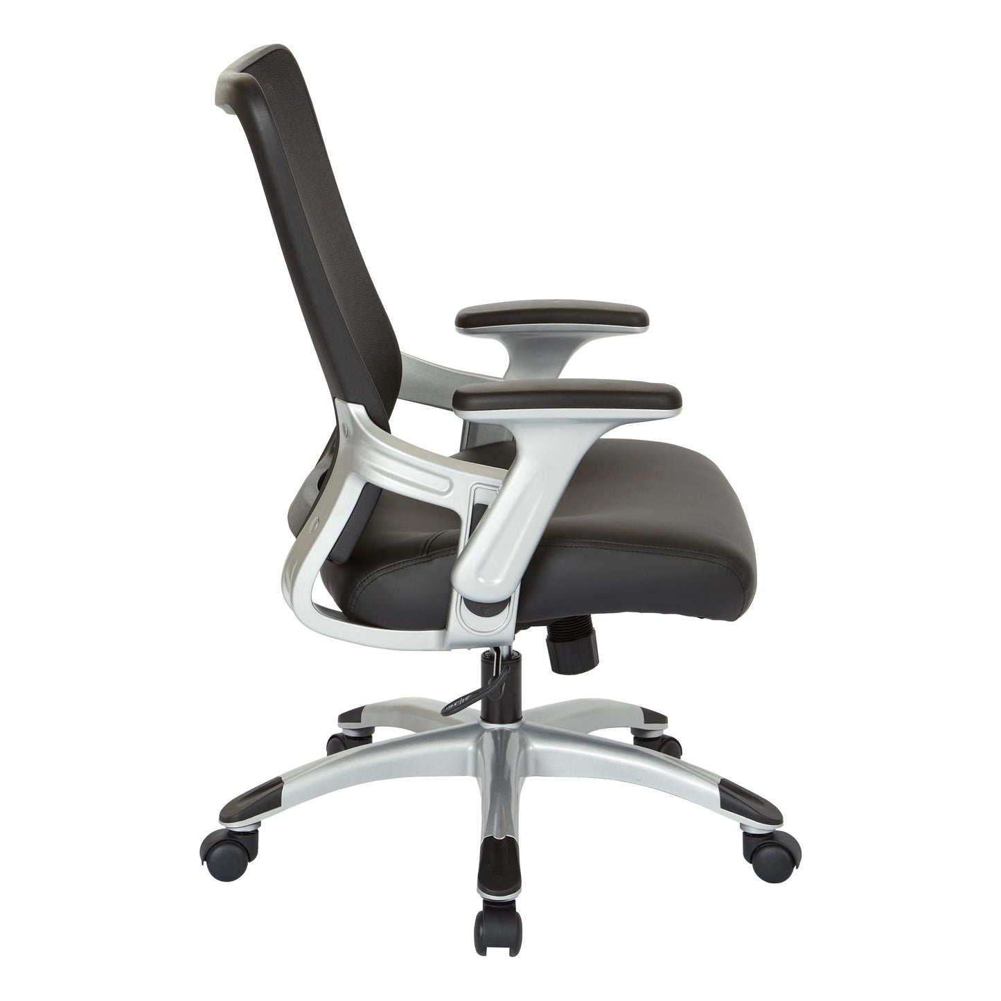 Office Star EMH Series Screen Back Adjustable Office Desk Chair with Built-in Lumbar Support and Padded Flip Arms, Black Bonded Leather
