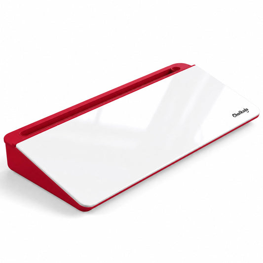 Chalkola Red/White Glass Desktop Whiteboard with Storage - Dry Erase Board, Work Desk Organizers, Computer Keyboard Stand, Home Office Desk Accessories, Workspace Desktop Buddy