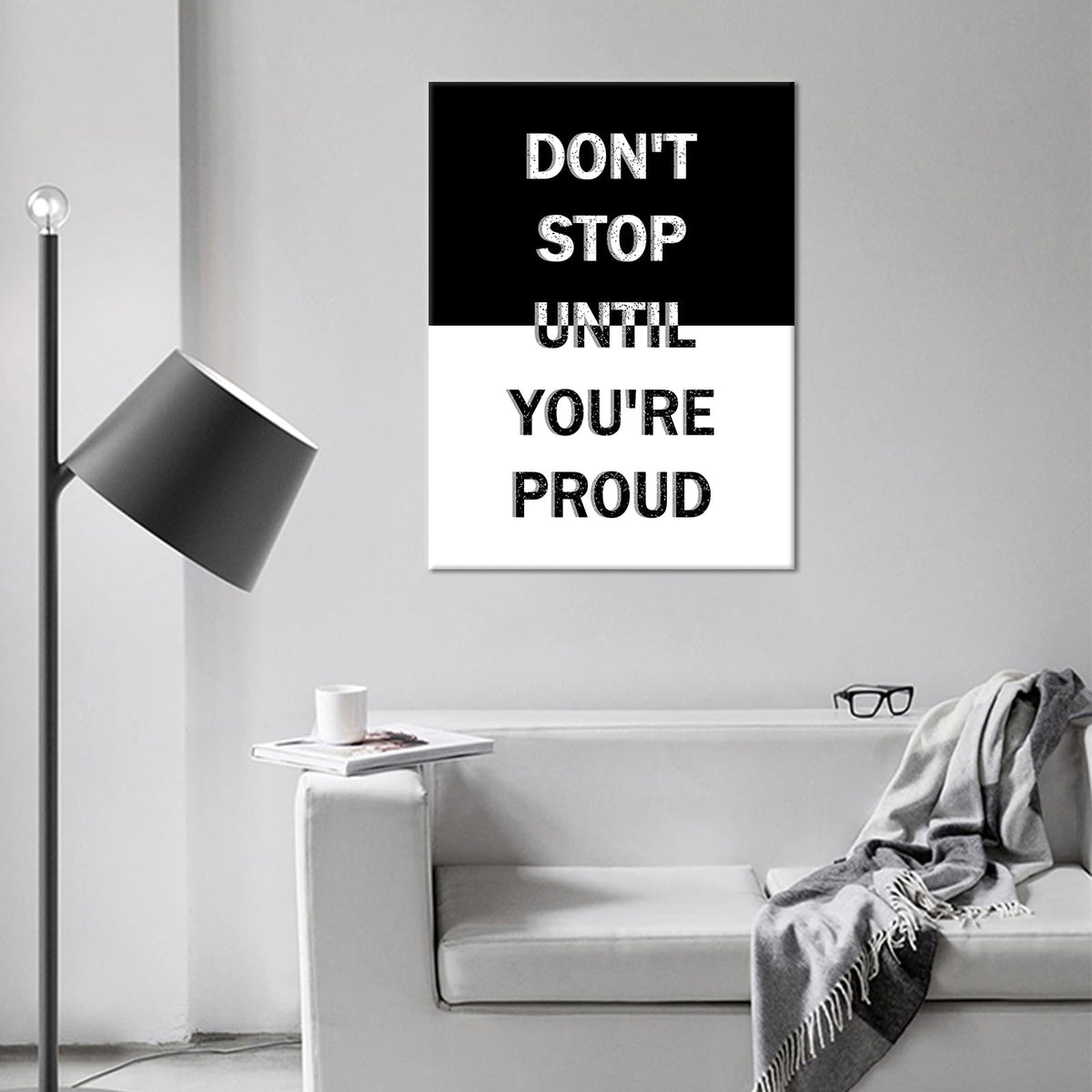YSPCSUN Inspirational Wall Art for Office Decor Don't Stop Until You're Proud Canvas Prints Framed Motivational Posters Black and White Artwork for Gym Men Bedroom Living Room 24x18 Inch